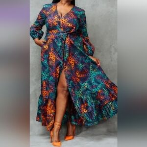 NWT D'IYANU Colorful Patterned Maxi Dress With Pockets